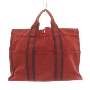 エルメス HERMES エールラインMM トートバッグ キャンバス 赤 ボルドー /YM ■OH レディース