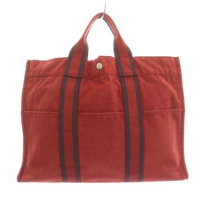 エルメス HERMES エールラインMM トートバッグ キャンバス 赤 ボルドー /YM ■OH レディース