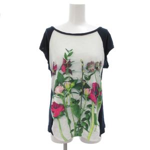 ポールスミス PAUL SMITH Tシャツ カットソー M 半袖 花柄 プリント 白 ホワイト 紺 ネイビー /AE ■GY06 レディース
