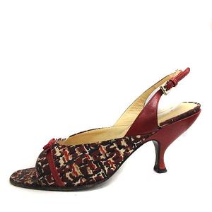プラダ PRADA サンダル ハイヒール ストラップ リボンモチーフ 総柄 