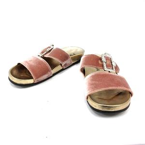 プラダ PRADA ミュール サンダル ベロア 37 ピンクベージュ ゴールド