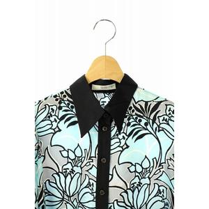 プラダ PRADA ブラウス シャツ 長袖 ボタニカル 花柄 シルク 36 水色 