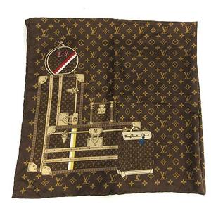 ルイヴィトン LOUIS VUITTON スカーフ シルク トランク柄 ロゴ 茶