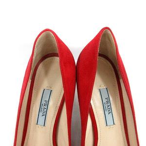 PRADA / レッド ポインテッドトゥ ハイヒール プラダ PRADA パンプス スエード ポインテッドトゥ ピンヒール 36.5 赤