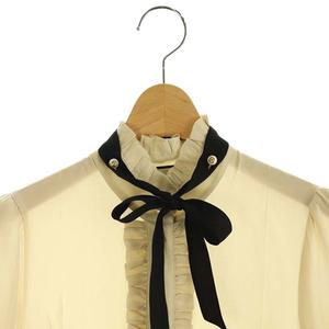 グッチ GUCCI ボウタイブラウス 長袖 フリル パールボタン 36 ベージュ 