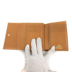 ヴィヴィアン レザー オーブ ウォレット がま口 折り財布 ブラウン デカロゴ Vivienne Westwood ヴィヴィアンウエストウッド 財布 折財布 二