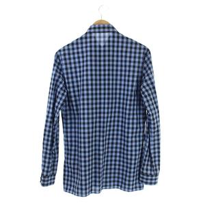 プラダ PRADA チェック柄フリルシャツ 長袖 37 青 黒 /ES □OS