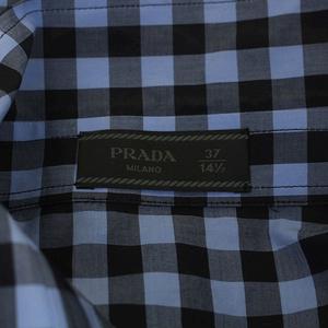 プラダ PRADA チェック柄フリルシャツ 長袖 37 青 黒 /ES □OS