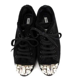 ミュウミュウ miumiu スニーカー ローカット スエード ビジュー ボア 