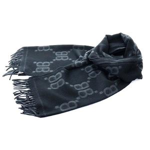 バレンシアガ BALENCIAGA × グッチ GUCCI THE HACKER PROJECT ALL OVER MACRO SCARF マフラー フリンジ カシミヤ モノグラム ロゴ 黒 ブラック 681511420B90116 /AN44 ■OH レディース