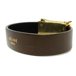 セリーヌ CELINE ブレスレット バングル レザー 牛革 ゴールド金具 茶 