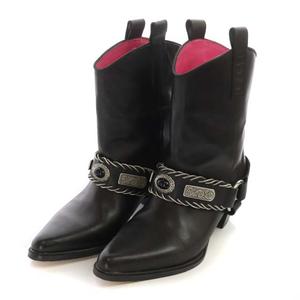 ディーゼル DIESEL ウエスタンブーツ ショート ベルト レザー 38 黒 