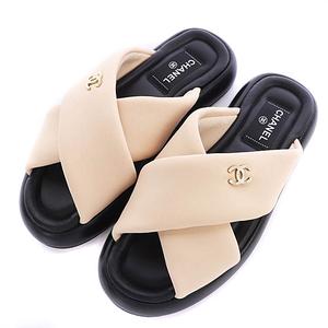 未使用品 シャネル CHANEL 22SS ミュール クロスバンドサンダル ココ  