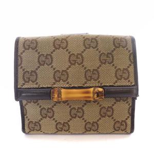 グッチ GUCCI 二つ折り財布 バンブー GGキャンバス ベージュ /MF
