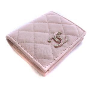 シャネル CHANEL 23SS キャビアスキン マトラッセ 財布 二つ折り ココ 