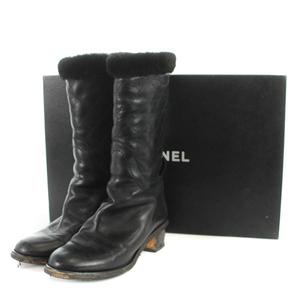 シャネル CHANEL ファー キルティングブーツ ロング レザー 35