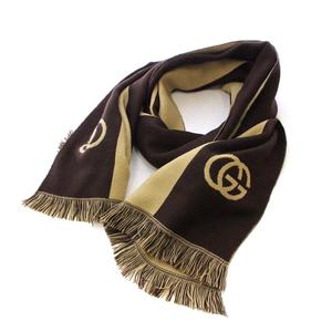 グッチ GUCCI マフラー GG柄 ウール フリンジ バイカラー ベージュ  