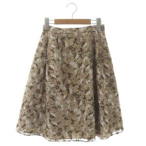 トッカ TOCCA GARDENIA 刺繍スカート 膝丈 フレア 花柄 0 茶 白 緑  