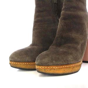 プラダ PRADA ブーツ ショート ハイヒール スエード 36 23cm 茶色 