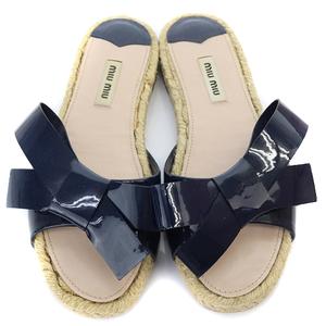 ミュウミュウ miumiu パテント リボン フラットサンダル ミュール 36