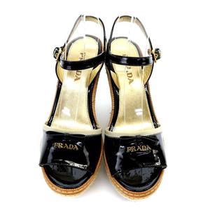 未使用品 プラダ PRADA サンダル ウェッジソール リボンモチーフ 