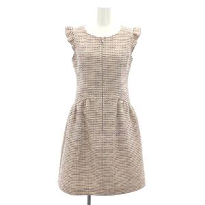 ルネ Rene サマーツイードワンピース ひざ丈 ノースリーブ 34 ベージュ  