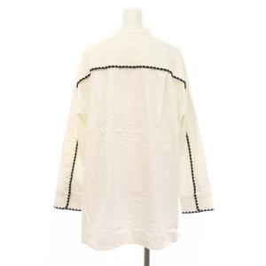 ヨリ yori ハマグリ刺繍ブラウス バンドカラー 長袖 38 白 ホワイト 