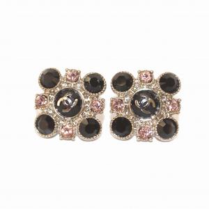 CHANEL ピアス両耳シルバーブラックラインストーンココマーク