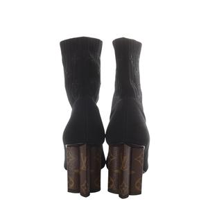 ルイヴィトン LOUIS VUITTON シルエット アンクルブーツ モノグラム ニットブーツ チャンキーヒール 39 ブラック 1A8557 /YO20 レディース