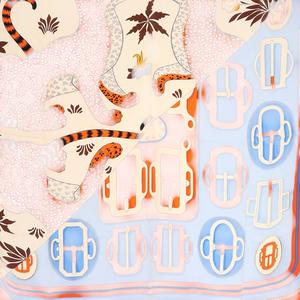 エルメス HERMES les leopards modernes スカーフ 総柄 オレンジ カレ90 /SR6 ■OH レディース