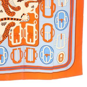 エルメス HERMES les leopards modernes スカーフ 総柄 オレンジ カレ90 /SR6 ■OH レディース