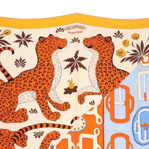 エルメス HERMES les leopards modernes スカーフ 総柄 オレンジ カレ90 /SR6 ■OH レディース