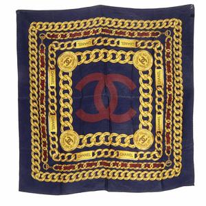 シャネル CHANEL 31 RUE CAMBON シルクスカーフ 総柄 紺 ネイビー /SR26 ■OH レディース