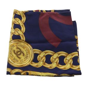 シャネル CHANEL 31 RUE CAMBON シルクスカーフ 総柄 紺 ネイビー /SR26 ■OH レディース