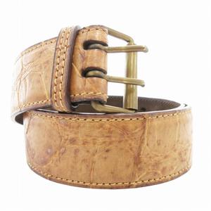 アライア ALAIA ヴィンテージ vintage レザーベルト クロコ型押し ダブルパンチング 65 茶 ブラウン /GV レディース