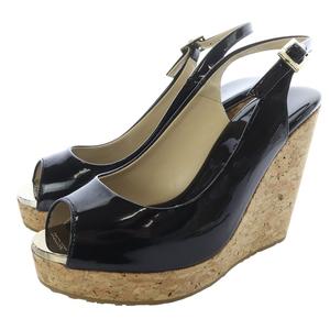 ジミーチュウ JIMMY CHOO PRAISE パテントレザー ウェッジソール コルク サンダル ストラップ 35 黒 ブラック /SR37 レディース