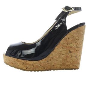ジミーチュウ JIMMY CHOO PRAISE パテントレザー ウェッジソール コルク サンダル ストラップ 35 黒 ブラック /SR37 レディース