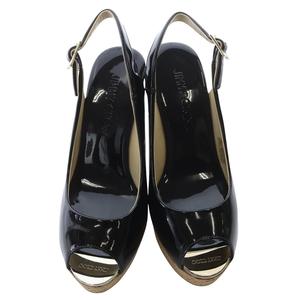ジミーチュウ JIMMY CHOO PRAISE パテントレザー ウェッジソール コルク サンダル ストラップ 35 黒 ブラック /SR37 レディース