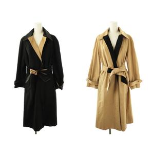 アクアスキュータム AQUASCUTUM リバーシブルステンカラーコート ベルト付き 8 黒 ベージュ /MI ■OS ■SH レディース