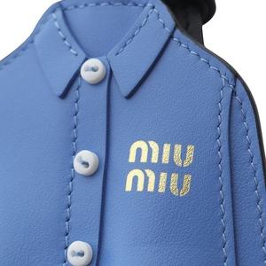 MIU MIU - ミュウミュウ レザー キーリング トリック ポプリンシャツモチーフ ライトブルー ミュウミュウ miumiu レザー キーリング トリック ポプリン