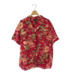 ローレンラルフローレン LAUREN RALPH LAUREN リネン オープンカラー アロハシャツ 半袖 L レッド /DF ■OS レディース