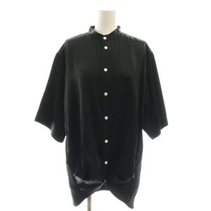 チノ CINOH 25SS サテンドレープブラウス 五分袖 バンドカラー 38 M 黒 ブラック /AT ■OS レディース