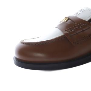 ミュウミュウ miumiu ローファー コインローファー レザー ロゴ 36 茶