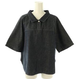 ヒューマンウーマン HUMAN WOMAN 25SS 襟付きデニムブラウス シャツ 半袖 M ネイビー /DF ■OS レディース