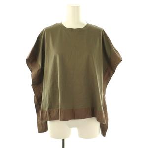 ヒューマンウーマン HUMAN WOMAN 24SS 異素材コンビカットソー フレンチスリーブ コットン M カーキ 茶 /NR ■OS レディース
