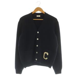 セリーヌ CELINE 2AD9O8301 カレッジロゴ カーディガン ニット 長袖 Vネック ウール S 紺 /NR ■OS メンズ