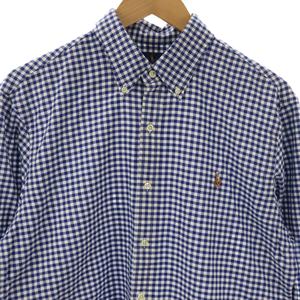ラルフローレン RALPH LAUREN ギンガムチェック 長袖シャツ ボタンダウン L G ブルー ホワイト /ES ■OS メンズ