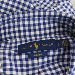 ラルフローレン RALPH LAUREN ギンガムチェック 長袖シャツ ボタンダウン L G ブルー ホワイト /ES ■OS メンズ