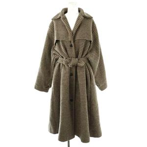 ローレン Louren ウール混 チェック ロングコート ステンカラー グレー /AT ■OS レディース