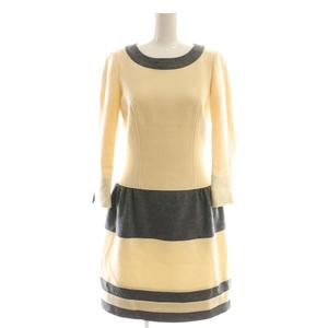エムズグレイシー M'S GRACY ウールバイカラーワンピース ミニ 七分袖 36 アイボリー グレー /AT ■OS レディース